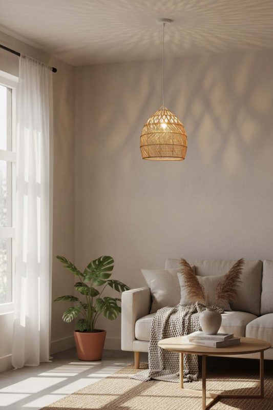 Small Space Rattan Tapered Pendant Light - Minimal & Efficient