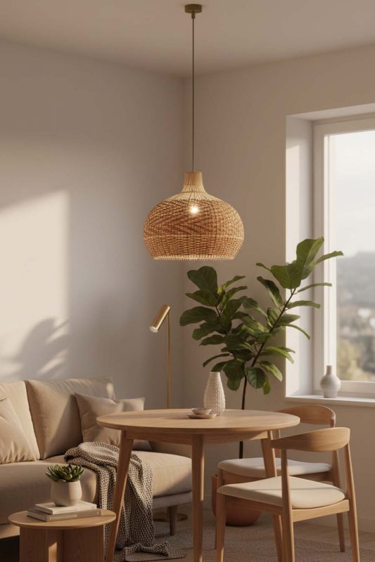 Small Space Red Orange Rattan Pendant Light - Small But Mighty