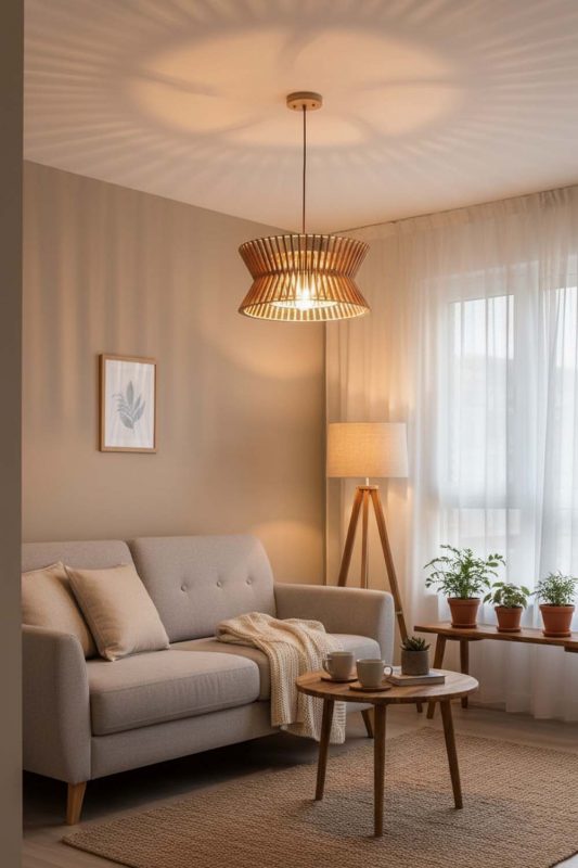 Small Space Round Wood Slat Pendant Light - Clever & Functional