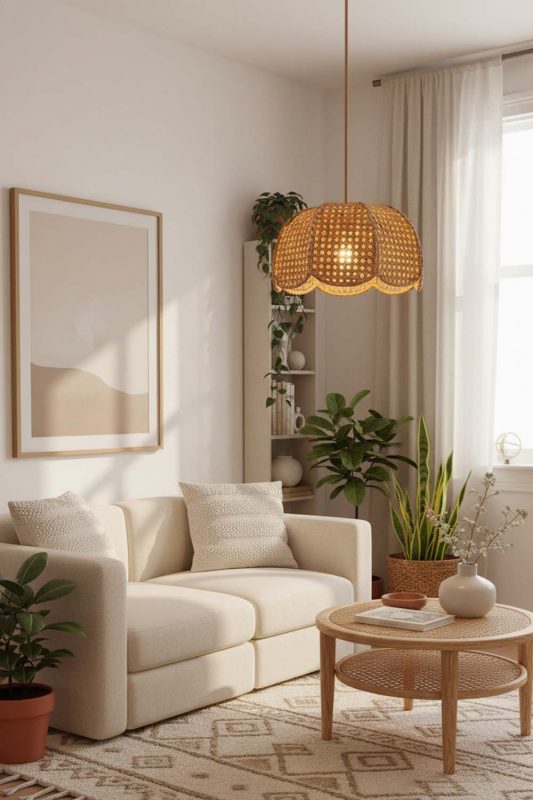 Small Space Scalloped Wicker Lampshade - Compact But Stylish