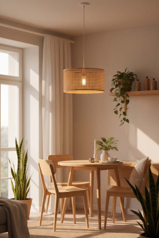 Small Space Small Rattan Drum Pendant Light - Space-saving & Smart