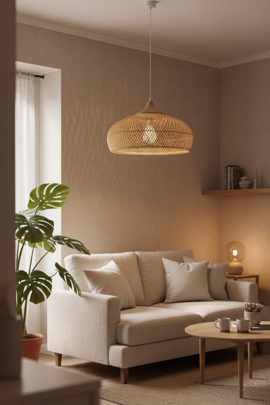 Small Space Vintage Wood Rattan Pendant Light C - Minimal & Efficient