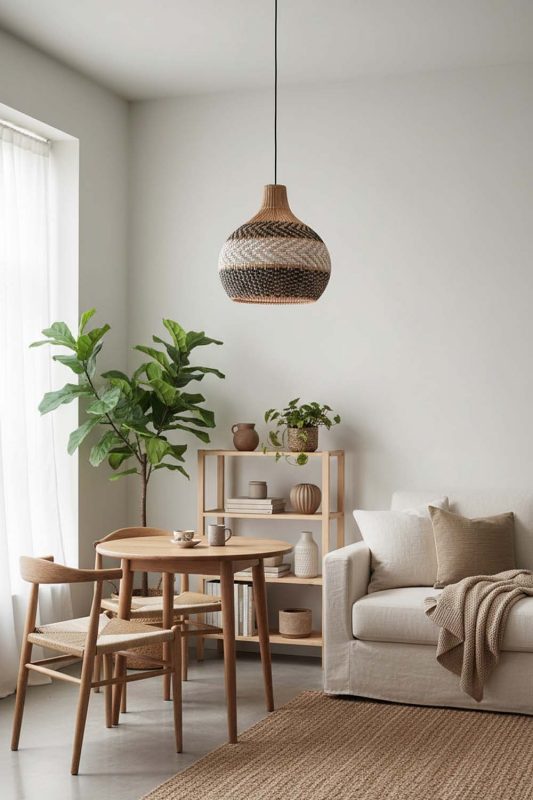 Small Space White Gray Rattan Pendant Light - Space-saving & Smart
