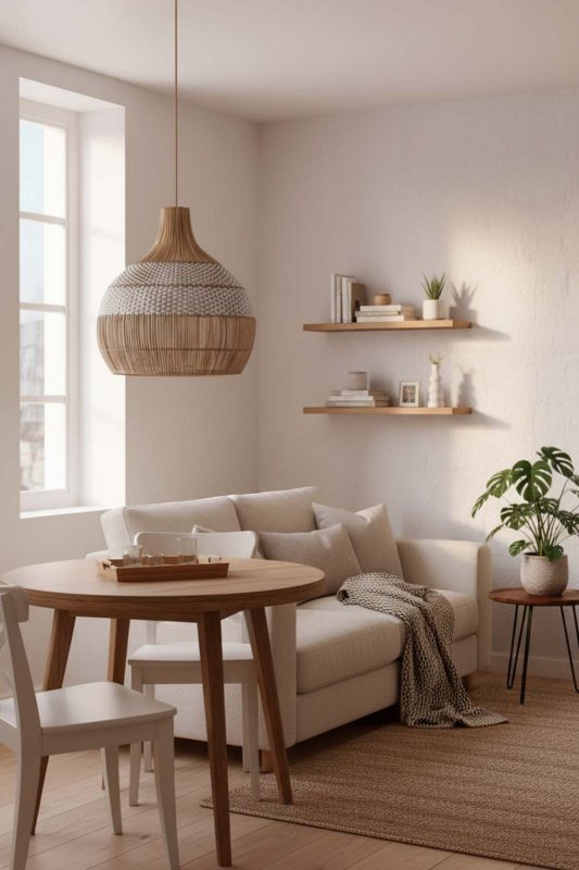 Small Space White Rattan Pendant Light - Minimal & Efficient