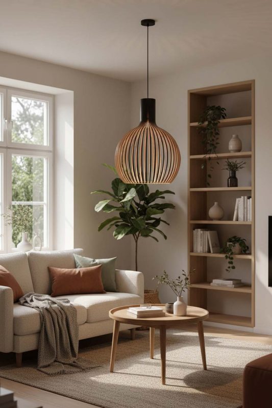 Small Space Wood Cage Pendant Light - Minimal & Efficient