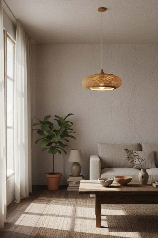 Wabi Sabi Bamboo Wood Pendant Light - Raw & Natural