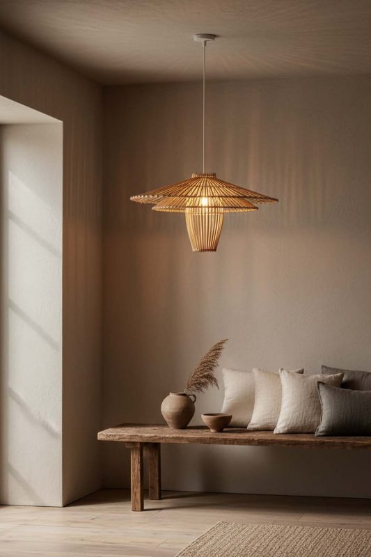 Wabi Sabi Beige Bamboo Starburst Pendant Light - Raw & Natural