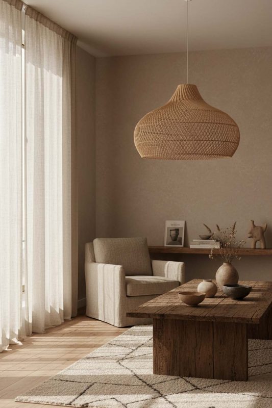 Wabi Sabi Beige Kloe Rattan Pendant Light - Calm & Organic