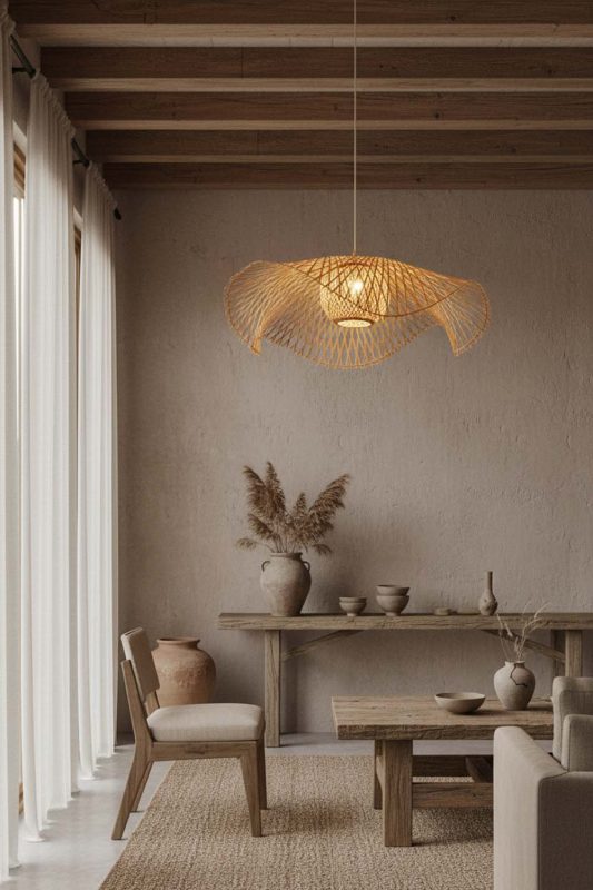 Wabi Sabi Beige Lotus Bamboo Pendant Light - Raw & Natural