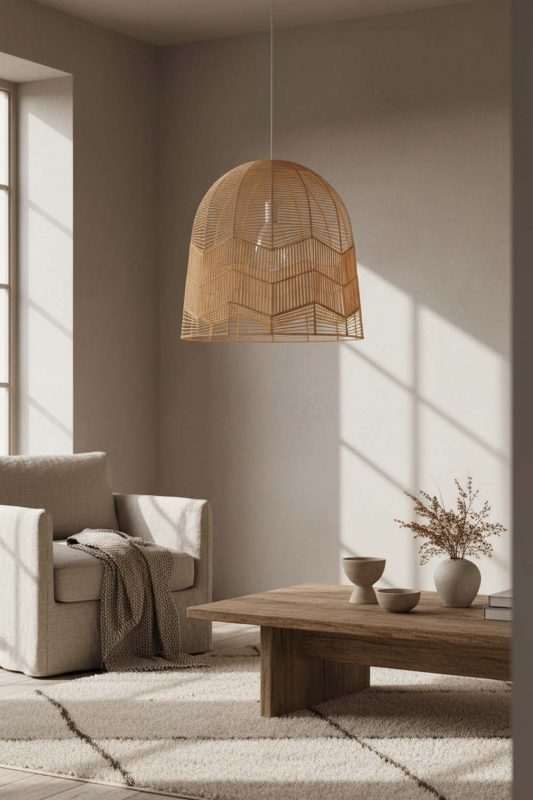 Wabi Sabi Beige Rattan Birdcage Pendant Light - Calm & Organic