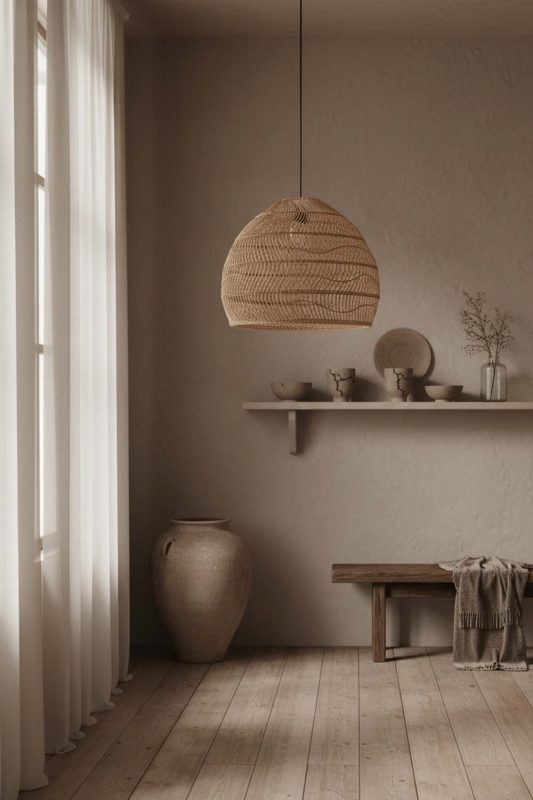 Wabi Sabi Beige Rattan Cage Pendant Light - Timeless Simplicity