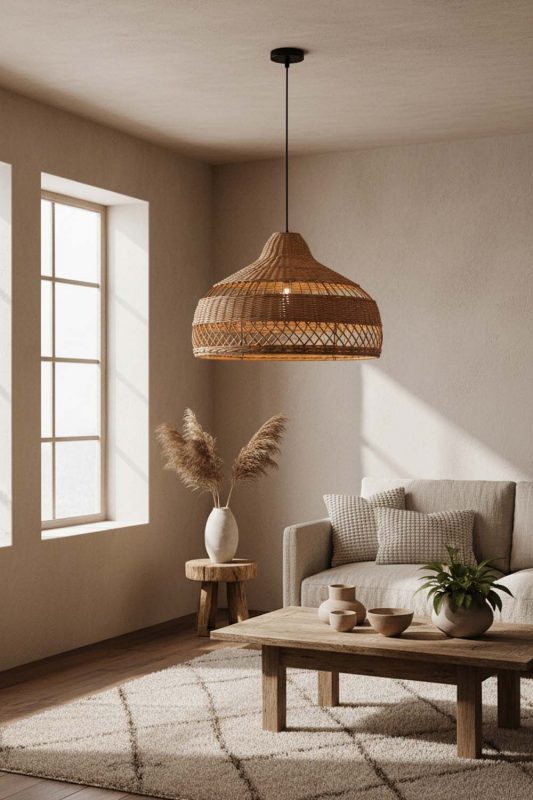 Wabi Sabi Beige Rattan Radiant Pendant Lights - Raw & Natural