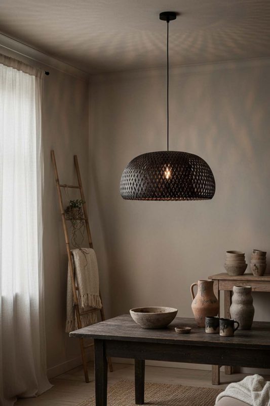 Wabi Sabi Black Bamboo Basket Light Shade - Raw & Natural