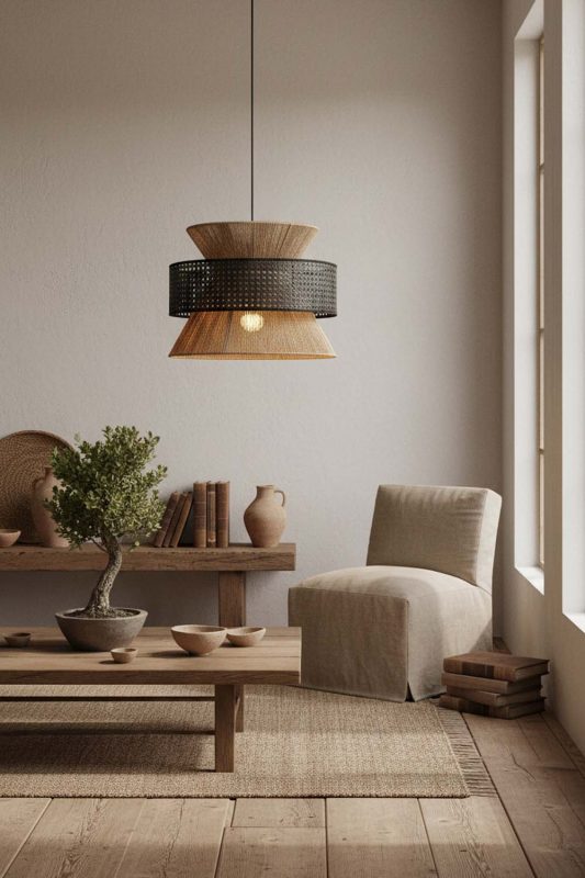 Wabi Sabi Black Bamboo Silk Pendant Light - Raw & Natural