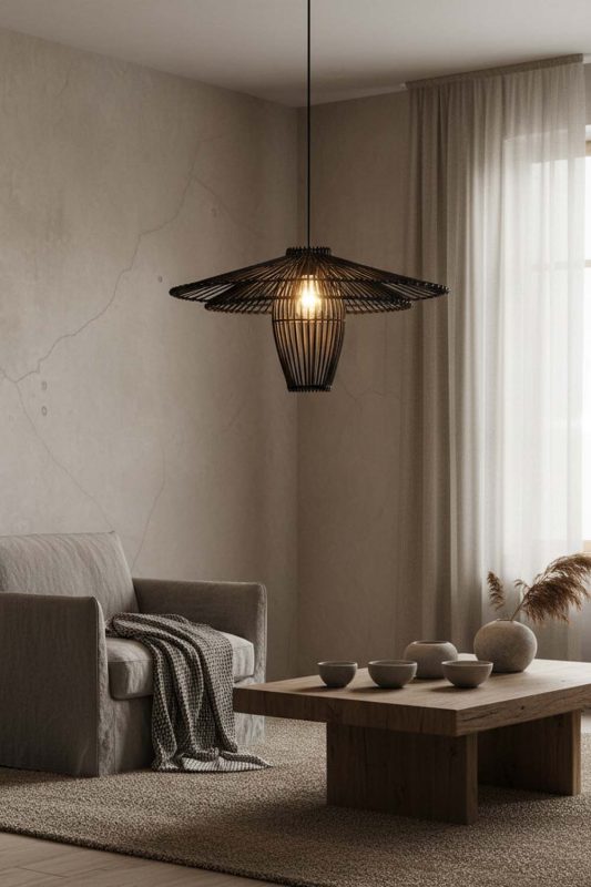 Wabi Sabi Black Bamboo Starburst Pendant Light - Imperfectly Beautiful