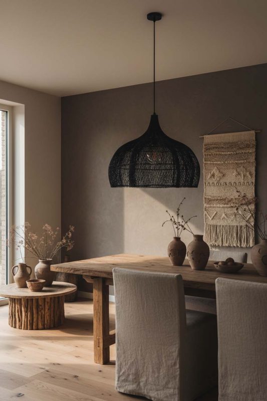 Wabi Sabi Black Bloom Rattan Pendant Light - Rustic & Soulful