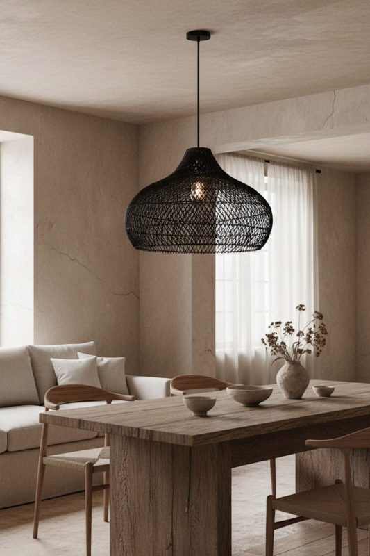 Wabi Sabi Black Kloe Rattan Pendant Light - Rustic & Soulful