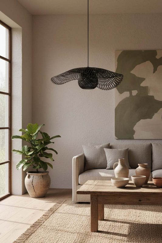 Wabi Sabi Black Lotus Bamboo Pendant Light - Imperfectly Beautiful