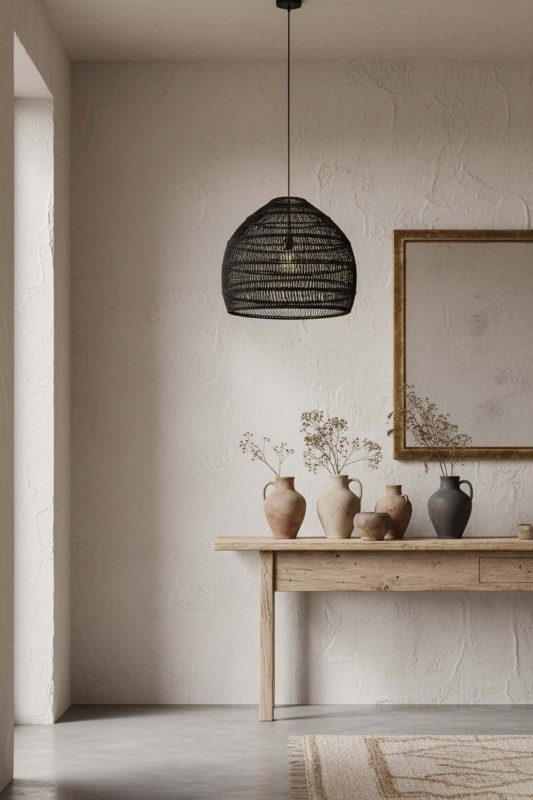 Wabi Sabi Black Rattan Cage Pendant Light - Imperfectly Beautiful