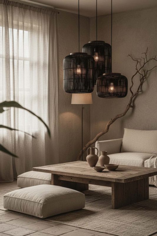 Wabi Sabi Black Rattan Capsule Pendant Light - Timeless Simplicity