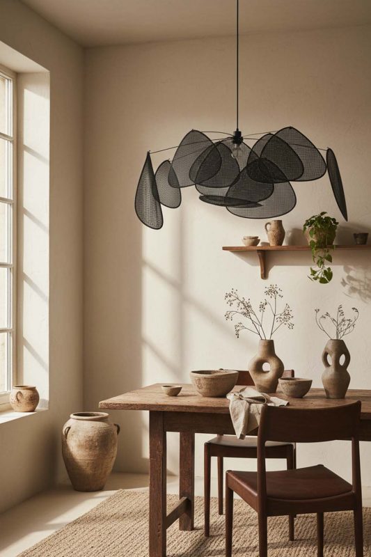 Wabi Sabi Black Rattan Petal Ceiling Light - Calm & Organic