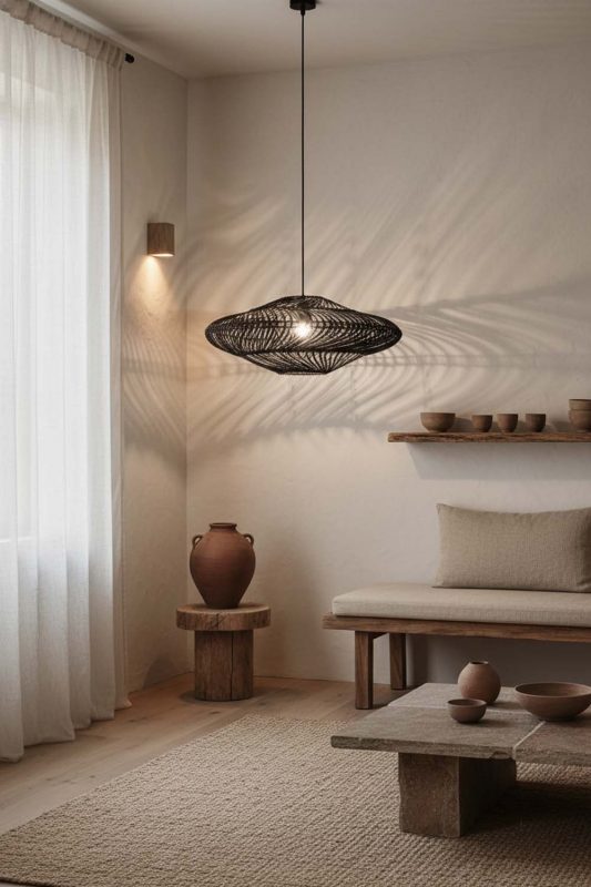 Wabi Sabi Black Ufo Shades Rattan Lamp - Calm & Organic