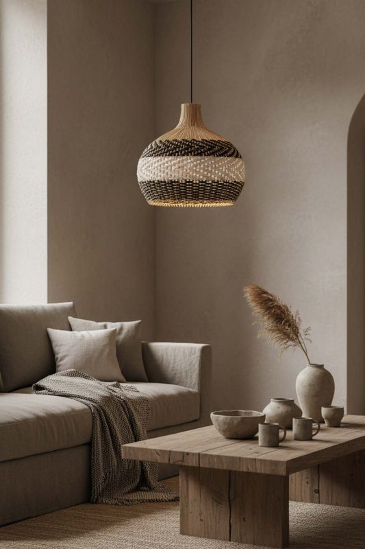 Wabi Sabi Black White Rattan Pendant Light - Rustic & Soulful