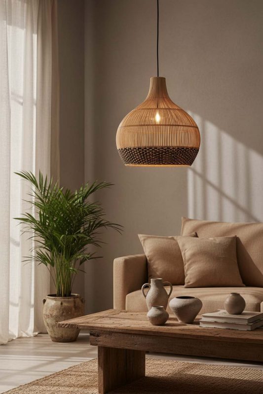Wabi Sabi Bottom Black Rattan Pendant Light - Imperfectly Beautiful