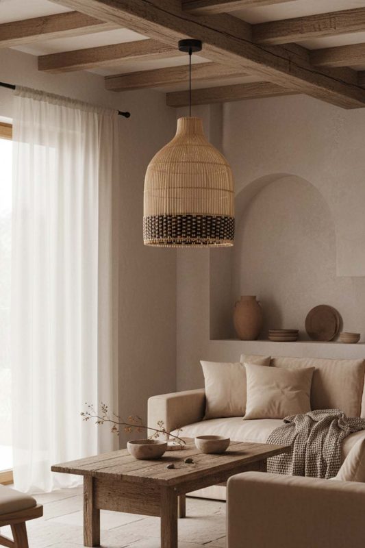 Wabi Sabi Bottom Dark Brown Wicker Bell Pendant Light - Calm & Organic