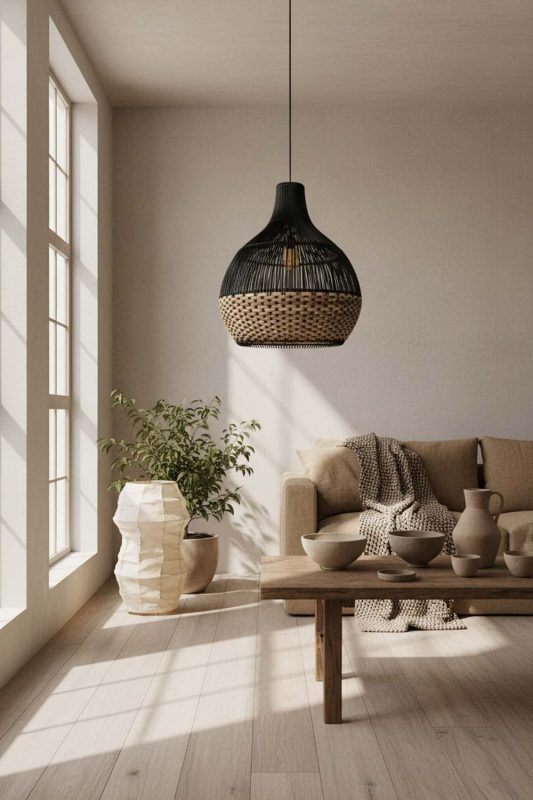 Wabi Sabi Bottom Tan Brown Rattan Light Black Body - Calm & Organic