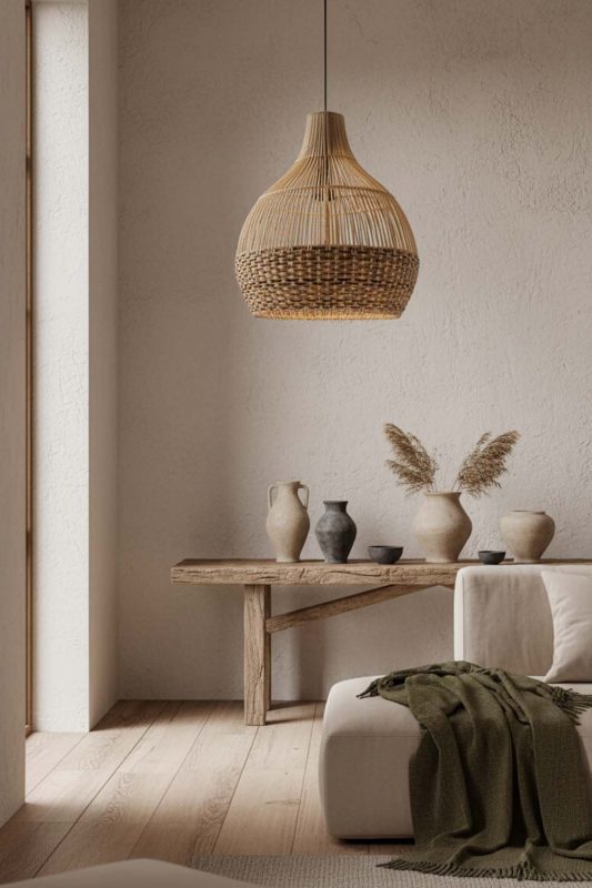 Wabi Sabi Bottom Tan Brown Rattan Pendant Light - Raw & Natural
