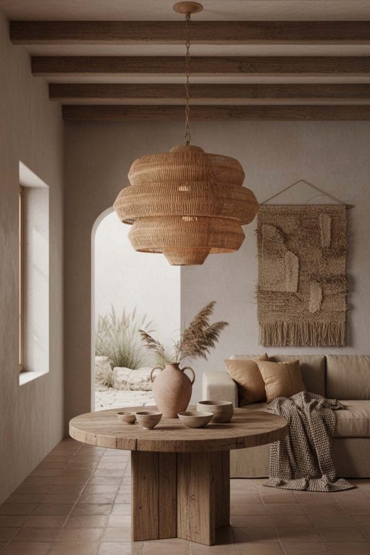 Wabi Sabi Brown Tiered Rattan Chandelier - Raw & Natural