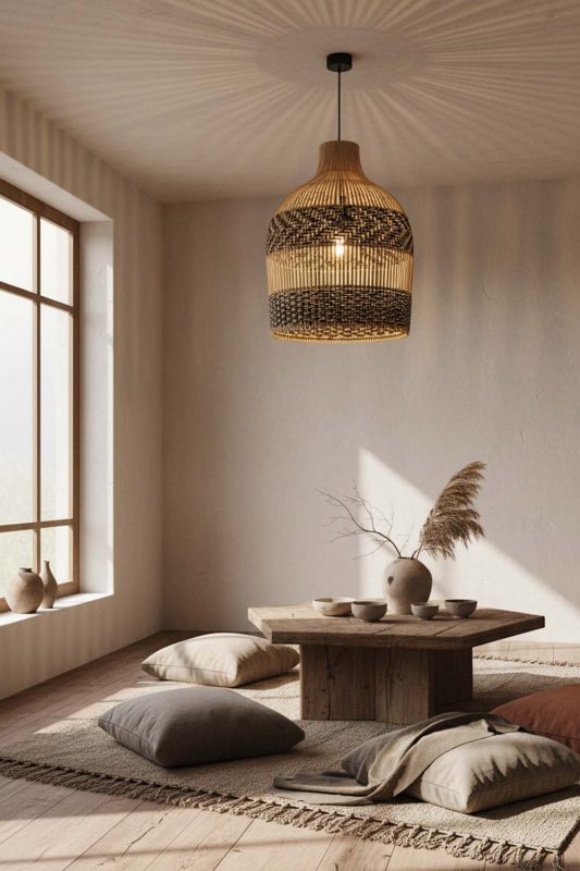 Wabi Sabi Double Band Wicker Bell Pendant Light - Rustic & Soulful