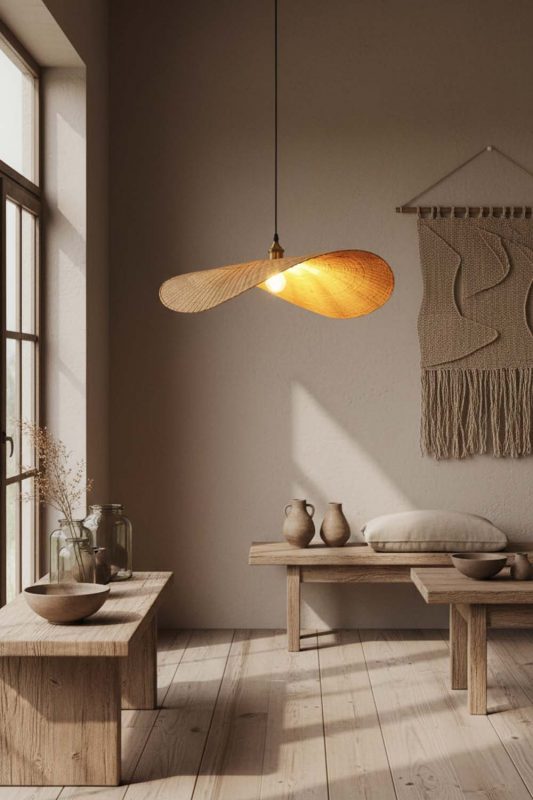 Wabi Sabi Flat Rattan Pendant Light - Raw & Natural