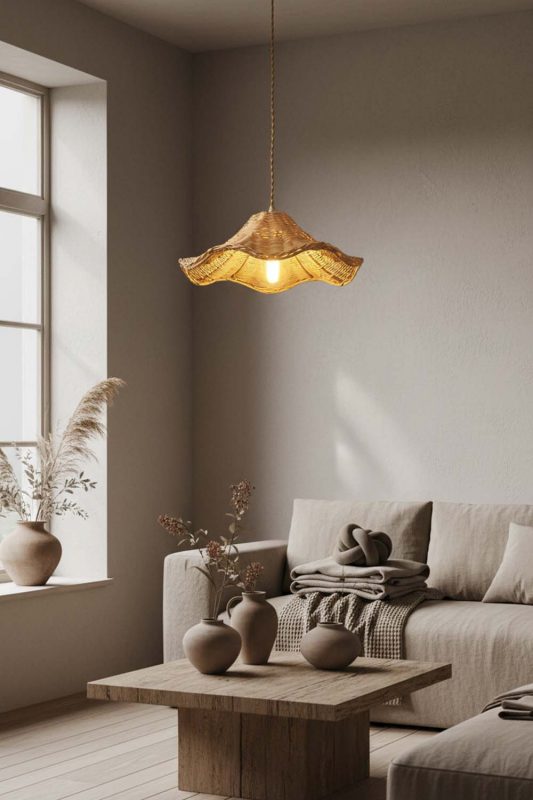 Wabi Sabi Floral Rattan Pendant Light - Timeless Simplicity