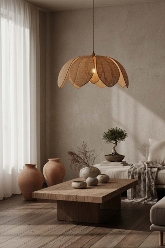 Wabi Sabi Flower Petal Rattan Pendant Light - Calm & Organic