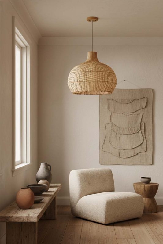 Wabi Sabi Full White Rattan Pendant Light - Rustic & Soulful