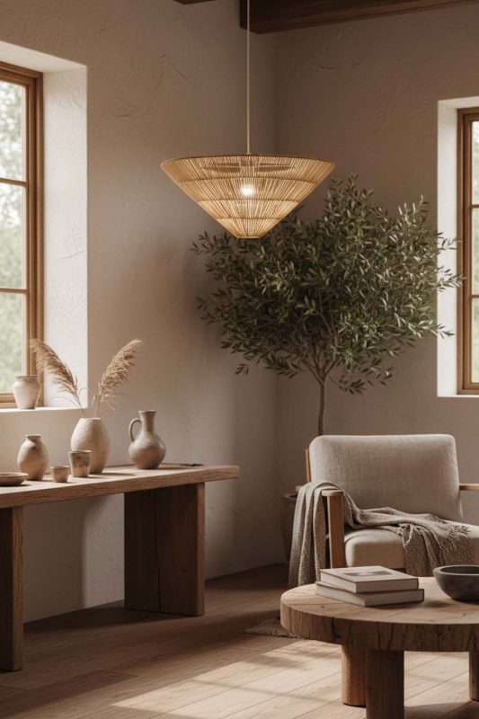 Wabi Sabi Inverted Pyramid Rattan Pendant Light - Imperfectly Beautiful