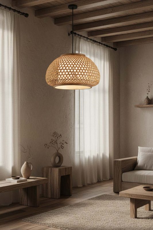 Wabi Sabi Lattice Bamboo Pendant Light - Raw & Natural
