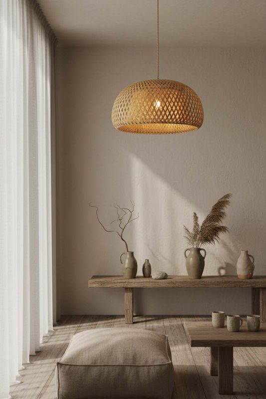 Wabi Sabi Natural Bamboo Basket Light Shade - Calm & Organic