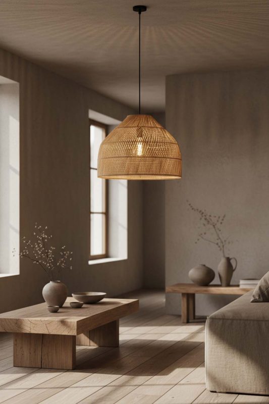 Wabi Sabi Natural Rattan Wide Dome Fixture - Imperfectly Beautiful