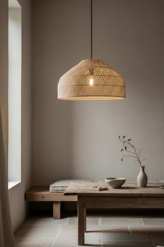 Wabi Sabi Natural Rattan Wide Dome Pendant Light - Calm & Organic