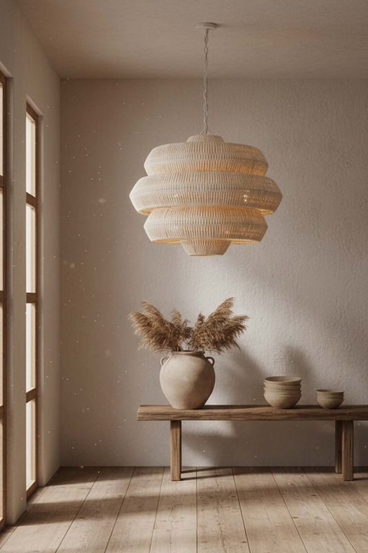Wabi Sabi Natural Tiered Rattan Chandelier - Calm & Organic