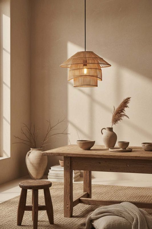 Wabi Sabi Pagoda Shape Bamboo Pendant Light - Calm & Organic