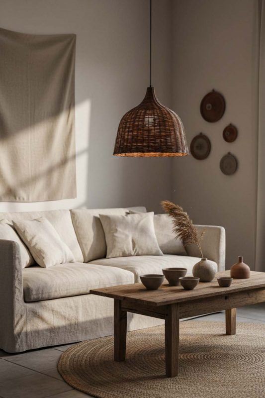 Wabi Sabi Rattan Basket Pendant Light Coffee - Rustic & Soulful