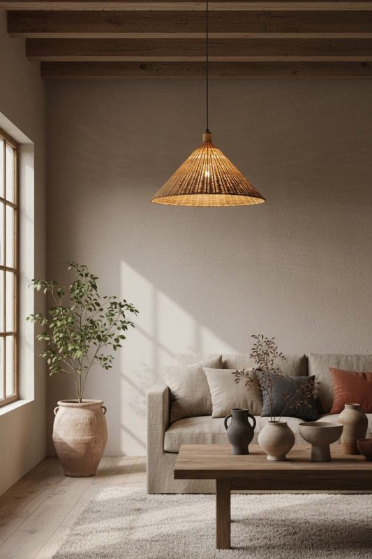 Wabi Sabi Rattan Cone Pendant Light - Imperfectly Beautiful
