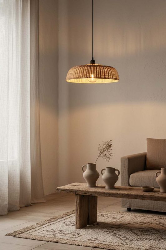 Wabi Sabi Rattan Disc Pendant Light - Raw & Natural