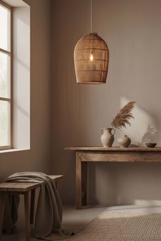 Wabi Sabi Rattan Dome Pendant Light - Rustic & Soulful