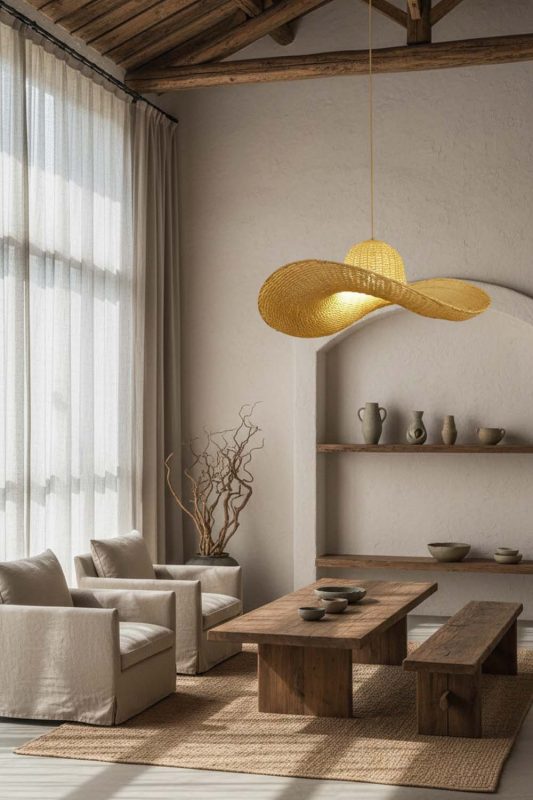 Wabi Sabi Rattan Hat Pendant Light - Imperfectly Beautiful