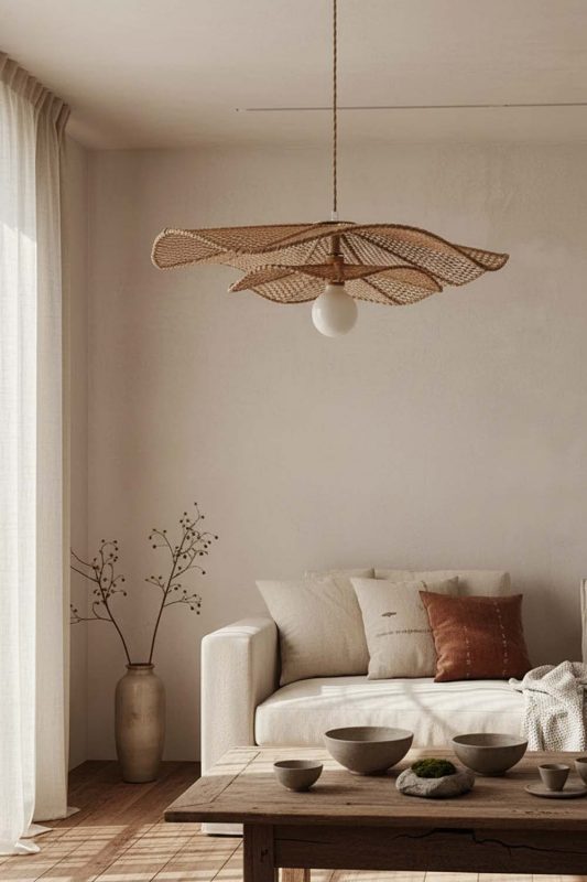 Wabi Sabi Rattan Lotus Pendant Light - Rustic & Soulful